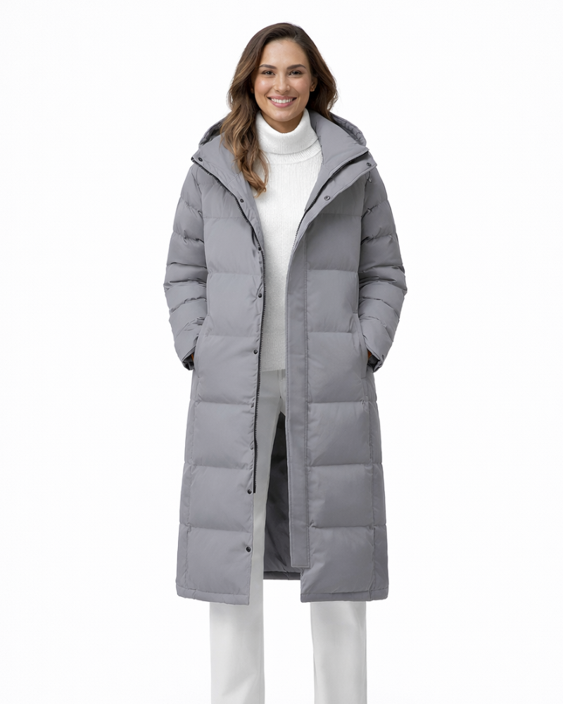 Zahra Long Manteau Hiver Femme – Veste Matelassée Chaude avec Capuche et Col Haut