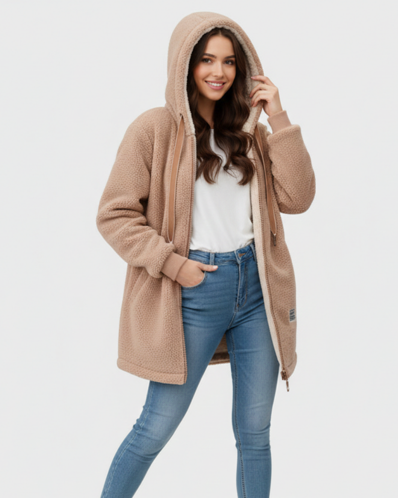 Faye Veste Polaire Femme – Fleece Doux avec Capuche Coupe Ample & Confort Quotidien