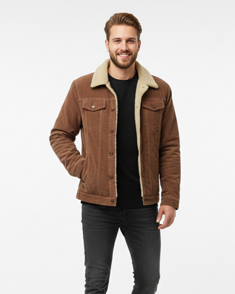 Mason Giacca Trucker Uomo – Velluto a Coste Foderato Sherpa con Collo Teddy e Bottoni Classici