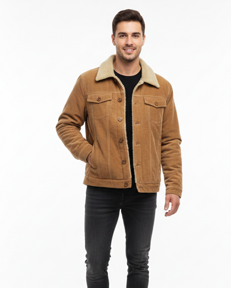 Mason Giacca Trucker Uomo – Velluto a Coste Foderato Sherpa con Collo Teddy e Bottoni Classici