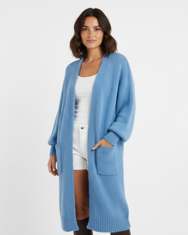 Кардиган Лаленг довгий вільного крою жіночий – м’який в’язаний жилет із кишенями та вільним силуетом