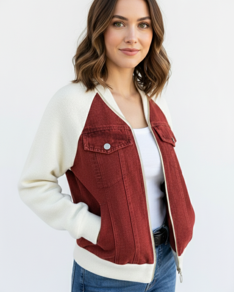 Isabella Kurtka Jesienna Damska – Lekka i Ciepła, Dekolt w Serek i Nowoczesny Zamek