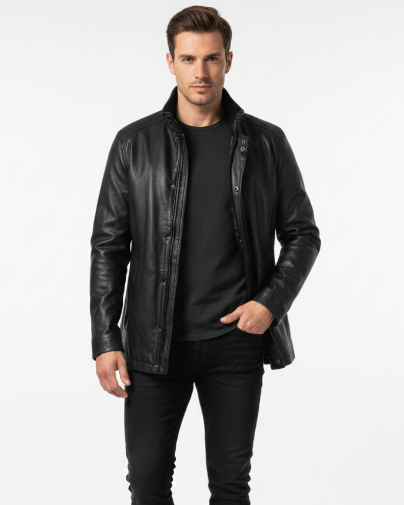 Zayko Muški Dugi Kožni Kaput – Udoban Kroja i Uglađeni Stil za Zimu