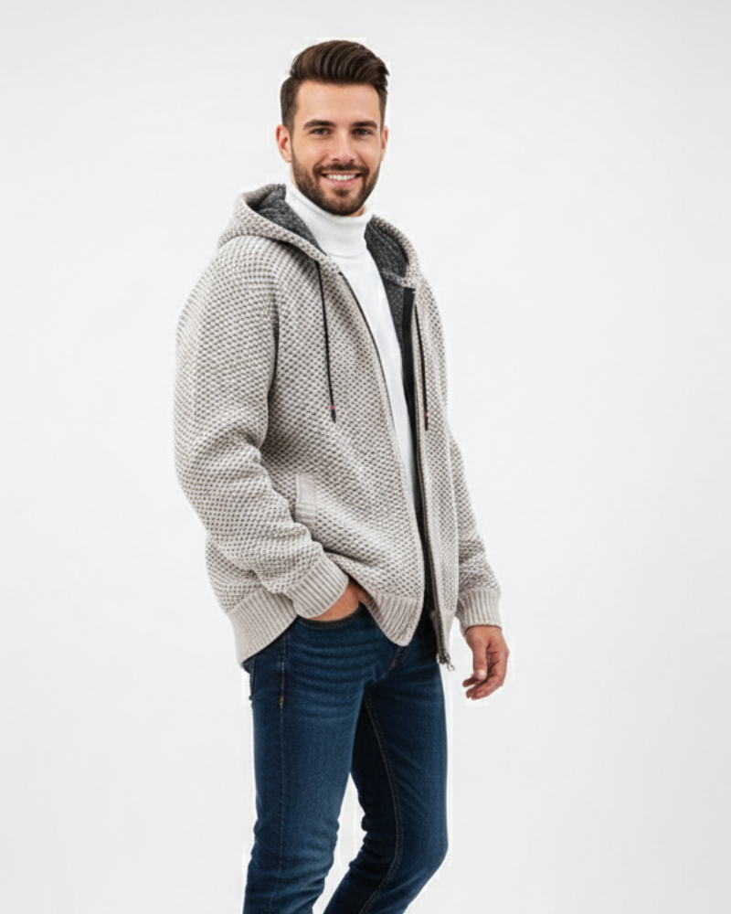Pánska pletená mikina Nethan so zipsom – teplá fleecová mikina v prémiovom ležérnom štýle