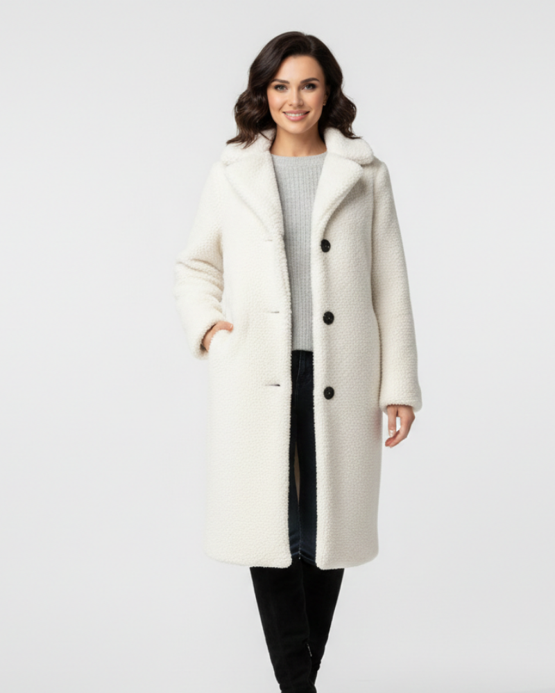 Angel Manteau Teddy Long Femme – Coupe Oversize Douce avec Col Revers & Fermeture Boutonnée