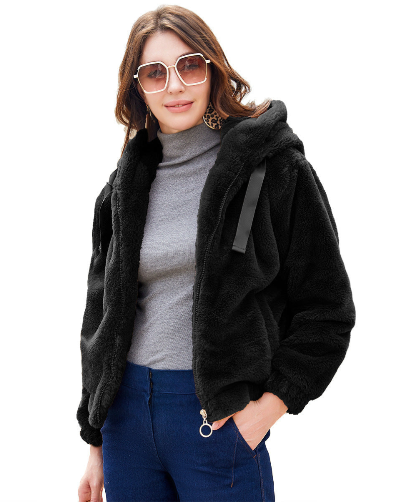 Emmaru Kurtka Teddy Damska z Kapturem – Ciepły Polarowy Płaszcz Komfortowy Krój i Modny Wygląd