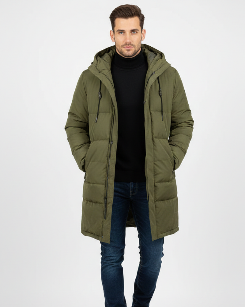 Damian Trench Long Homme Imperméable – Doublure Matelassée, Capuche & Chaleur Hiver