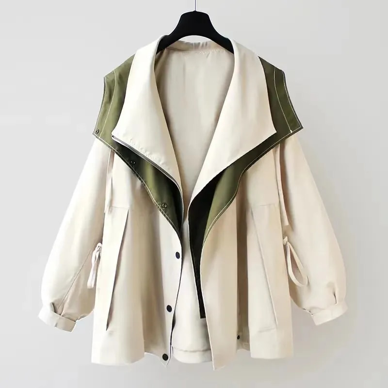 Mikyla Manteau Trench Femme – Chic Bicolore Moderne & Chaud pour Automne Hiver Élégant