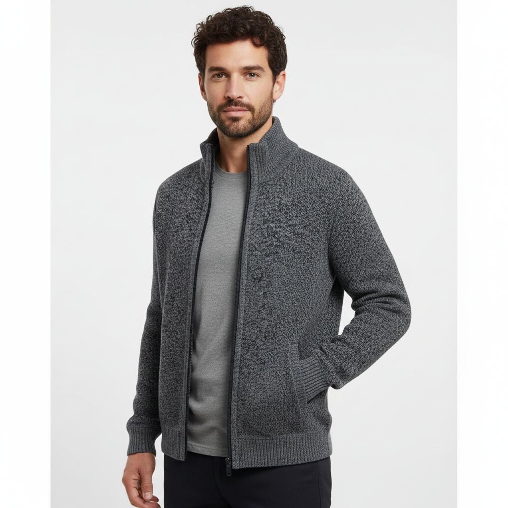 Jeffrey Gilet Zippé Homme – Pull Épais en Maille avec Col Montant & Doublure Chaude