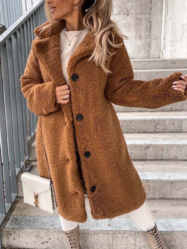 Cataleya Manteau Femme Teddy – Long Modèle Doux en Fausse Laine avec Coupe Chaude & Poches