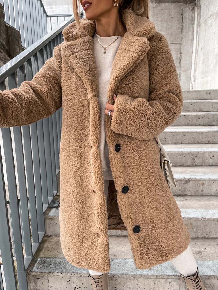 Cataleya Manteau Femme Teddy – Long Modèle Doux en Fausse Laine avec Coupe Chaude & Poches