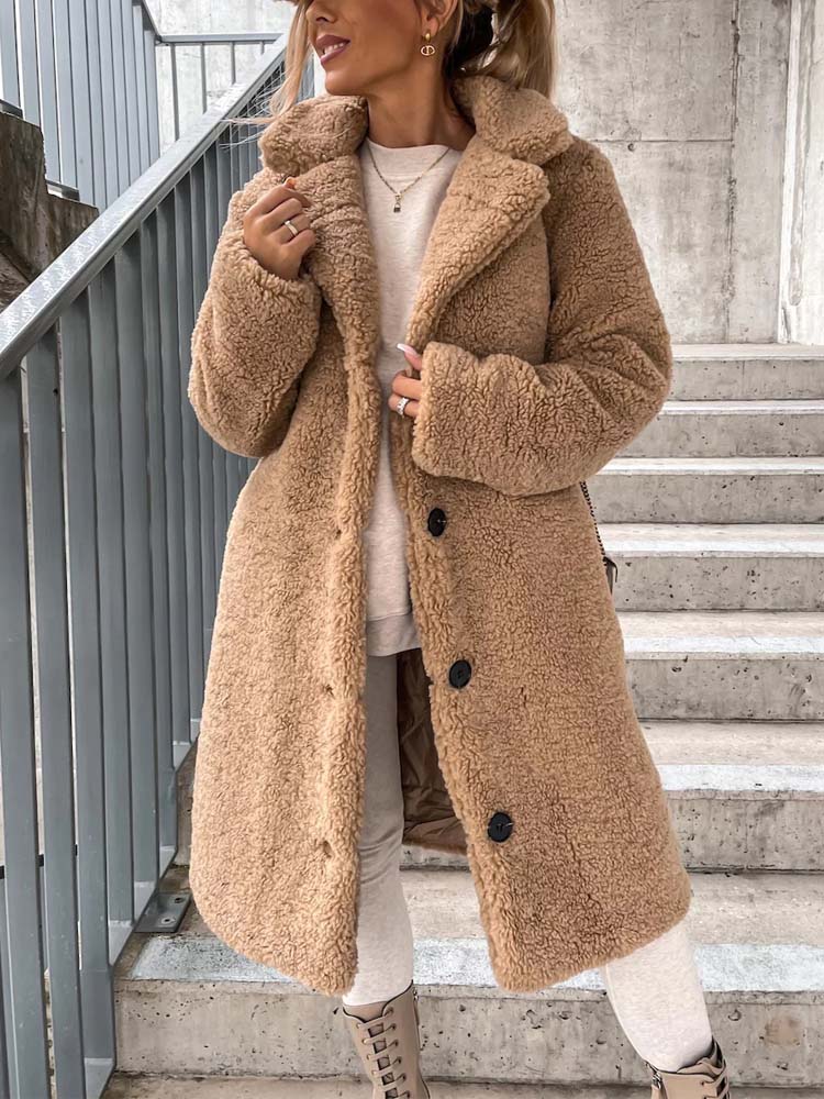 Cataleya Manteau Femme Teddy – Long Modèle Doux en Fausse Laine avec Coupe Chaude & Poches