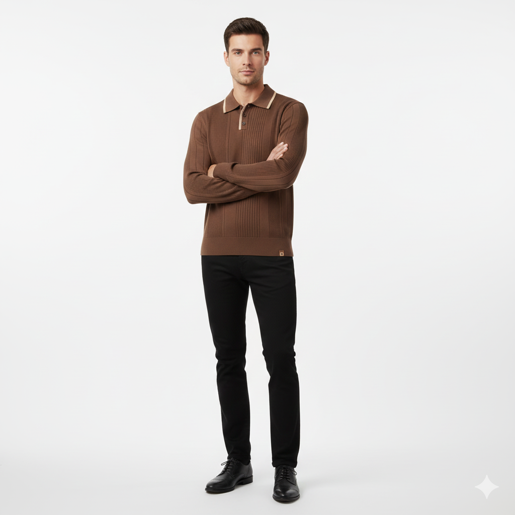 Joaquin Mode Men's Sweatshirt Polo Style – White Contrast Collar Casual Fit Autumn