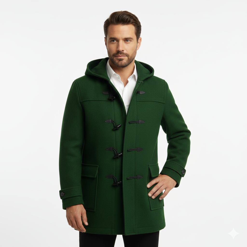 Joen Trench Long Homme – Manteau Scandinave à Capuche avec Boutons en Corne & Style Rétro