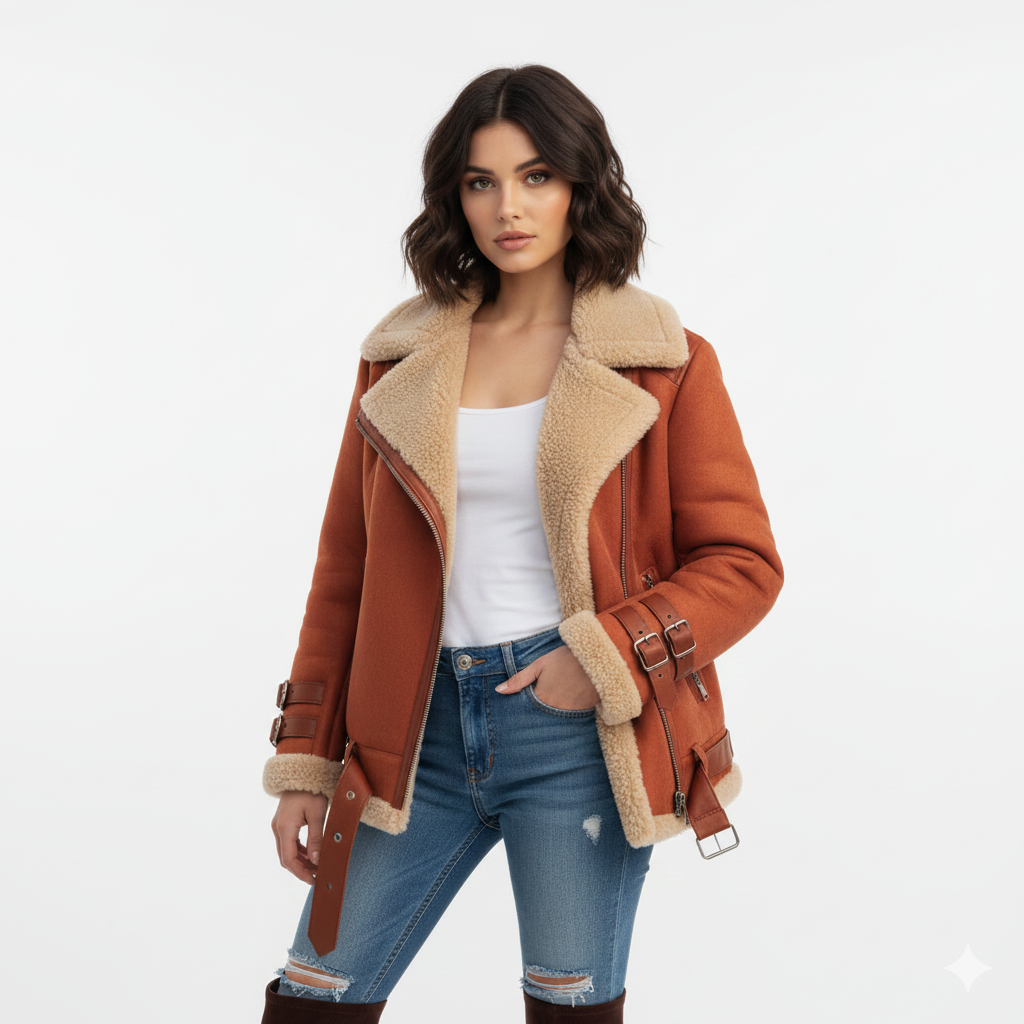 Jolai Veste Femme Style Biker – Manteau Chaud en Laine Mélangée à Coupe Confortable