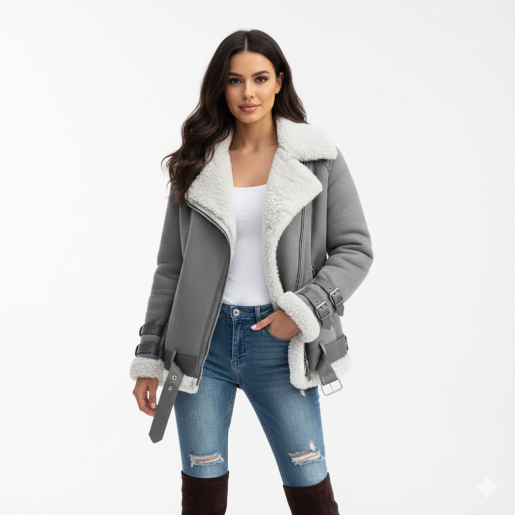 Jolai Veste Femme Style Biker – Manteau Chaud en Laine Mélangée à Coupe Confortable