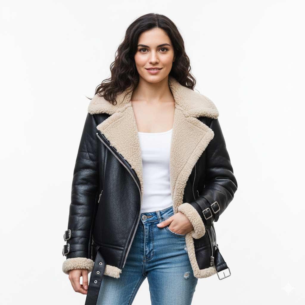 Jolai Veste Femme Style Biker – Manteau Chaud en Laine Mélangée à Coupe Confortable