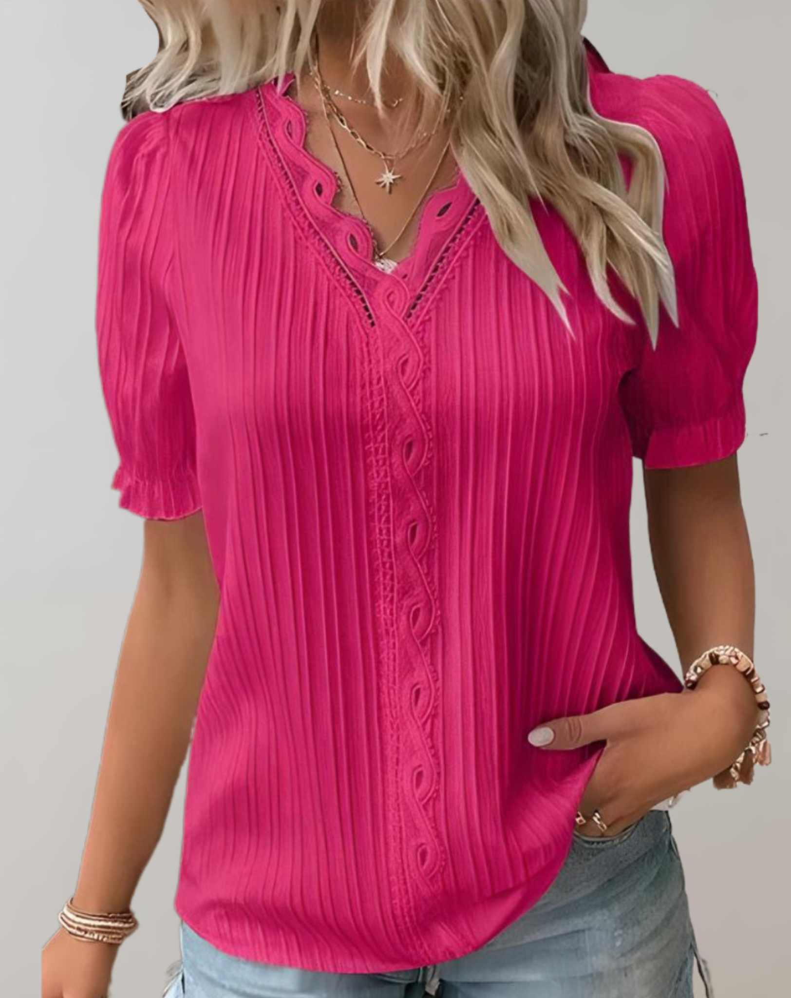 Kehlani Blouse Femme – Blouse Plissée Chic avec Détails Subtils & Style Décontracté Élégant