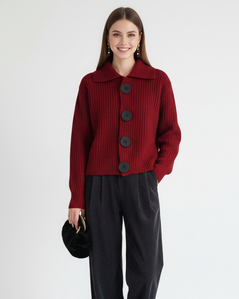 Kyrie Cardigan Dame Knappet – Strukturstrikk, Lange Ermer og Allsidig Stil