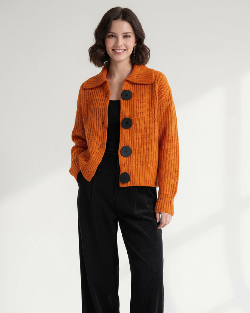 Cardigan da donna Kyrie con bottoni – Maglia lavorata a rilievo, maniche lunghe e stile versatile