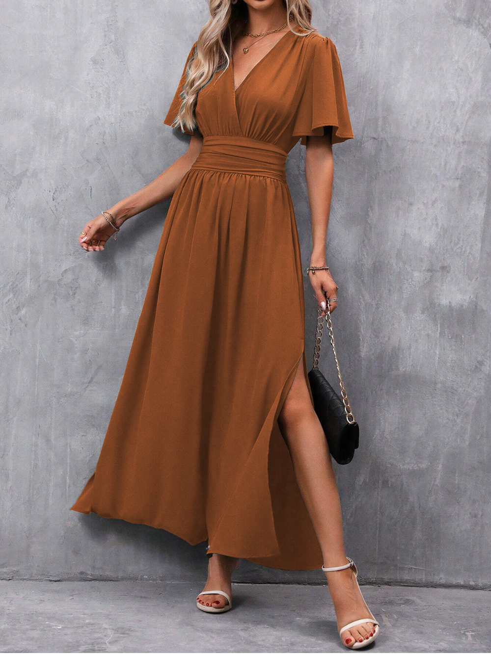 Abito lungo da donna Eliza - Abito elegante con cintura e gonna fluida per occasioni di lusso