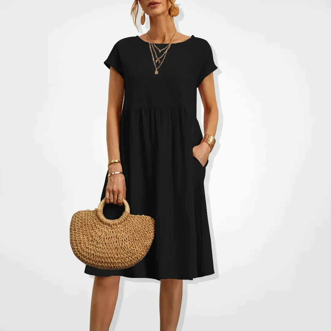 Abito estivo da donna Aria - Comodo abito stile impero con tasche e maniche corte leggere