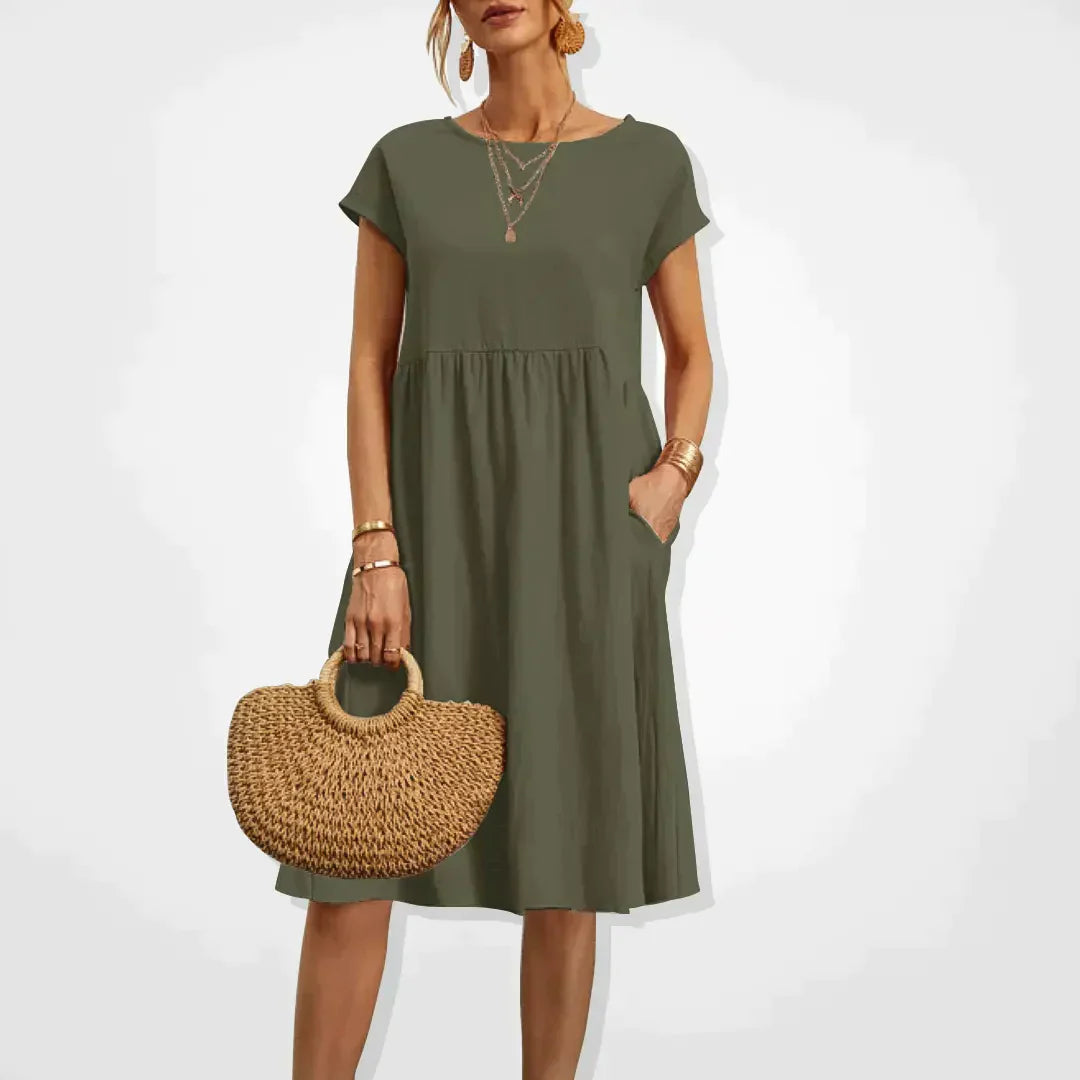 Abito estivo da donna Aria - Comodo abito stile impero con tasche e maniche corte leggere