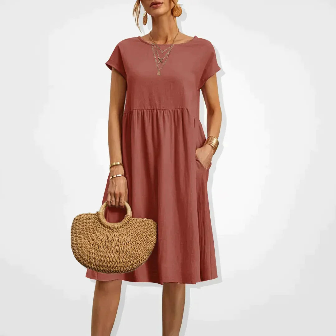 Abito estivo da donna Aria - Comodo abito stile impero con tasche e maniche corte leggere