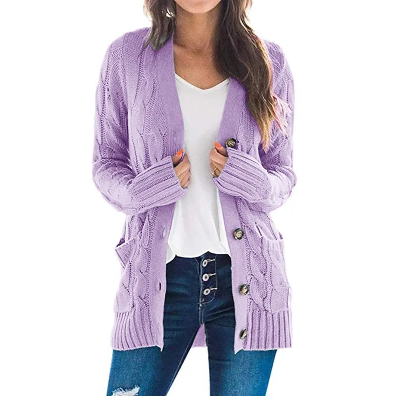 Lissy Gilet Femme – Cardigan Chaud à Maille Câble avec Boutons & Coupe Moderne Confort