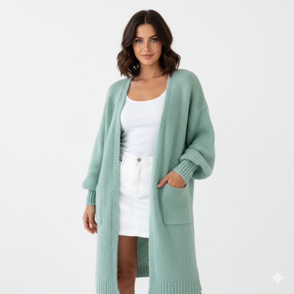 Laleng Cardigan Long Oversize Femme – Gilet Tricot Doux avec Poches & Coupe Décontractée
