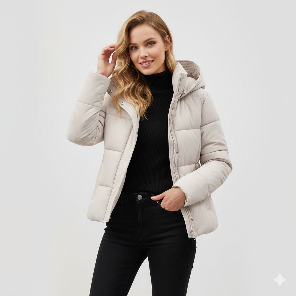 Leyna Doudoune Femme – Manteau Ceinturé avec Capuche Chaude & Coupe Élégante