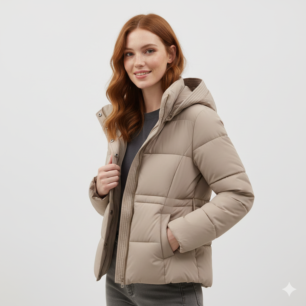 Leyna Doudoune Femme – Manteau Ceinturé avec Capuche Chaude & Coupe Élégante