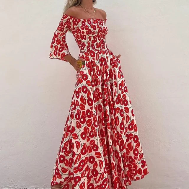 Abito lungo da donna Marix - Abito lungo estivo stampato con spalle scoperte, elegante e leggero
