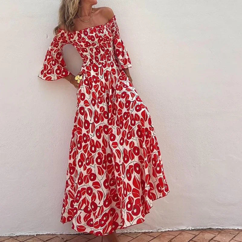 Abito lungo da donna Marix - Abito lungo estivo stampato con spalle scoperte, elegante e leggero