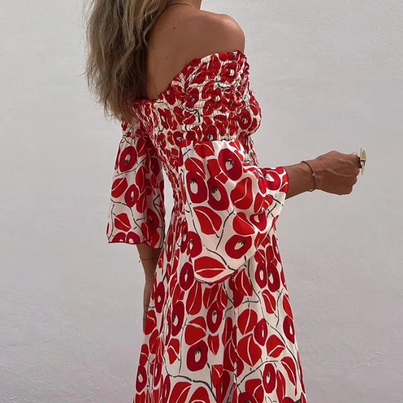 Abito lungo da donna Marix - Abito lungo estivo stampato con spalle scoperte, elegante e leggero