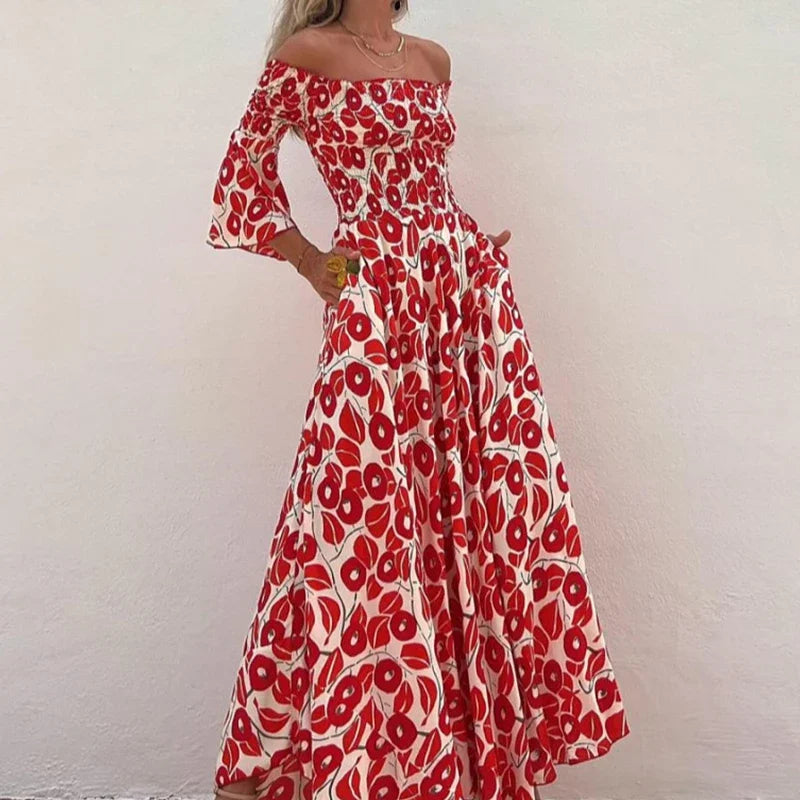 Abito lungo da donna Marix - Abito lungo estivo stampato con spalle scoperte, elegante e leggero