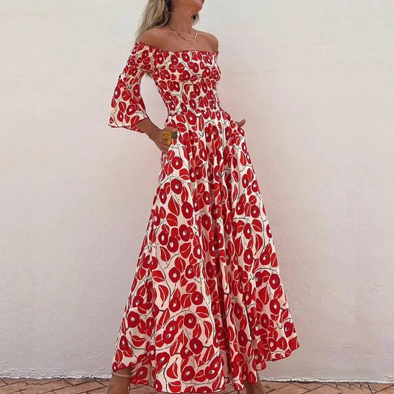 Abito lungo da donna Marix - Abito lungo estivo stampato con spalle scoperte, elegante e leggero