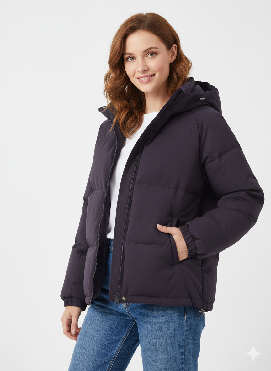 Lindy Veste Matelassée Femme – Manteau Chaud avec Capuche & Coupe Droite Confortable