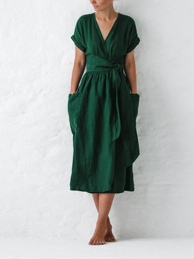 Abito avvolgente in lino da donna Léonie - Abito elegante e leggero con vestibilità regolabile per l'estate
