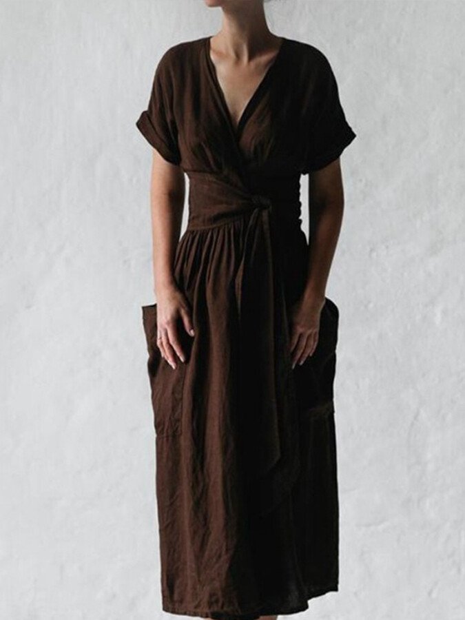 Abito avvolgente in lino da donna Léonie - Abito elegante e leggero con vestibilità regolabile per l'estate