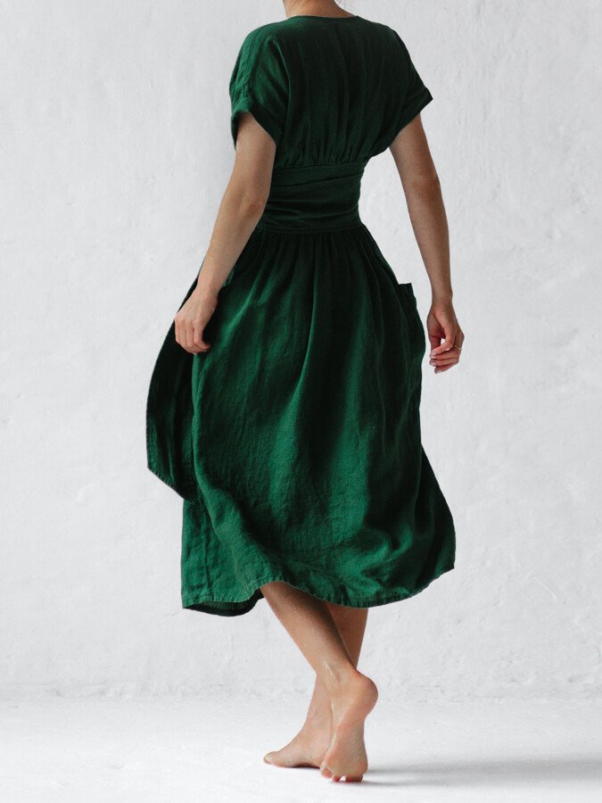 Abito avvolgente in lino da donna Léonie - Abito elegante e leggero con vestibilità regolabile per l'estate