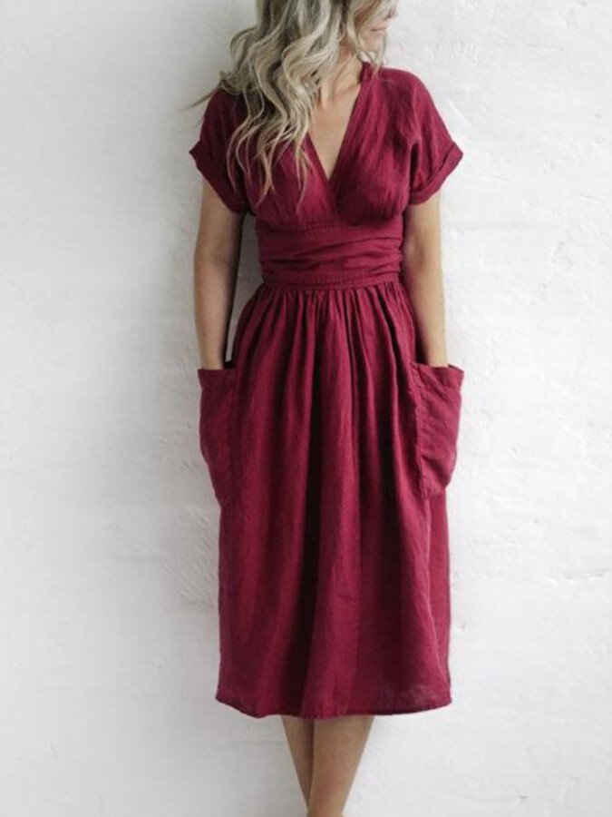 Abito avvolgente in lino da donna Léonie - Abito elegante e leggero con vestibilità regolabile per l'estate