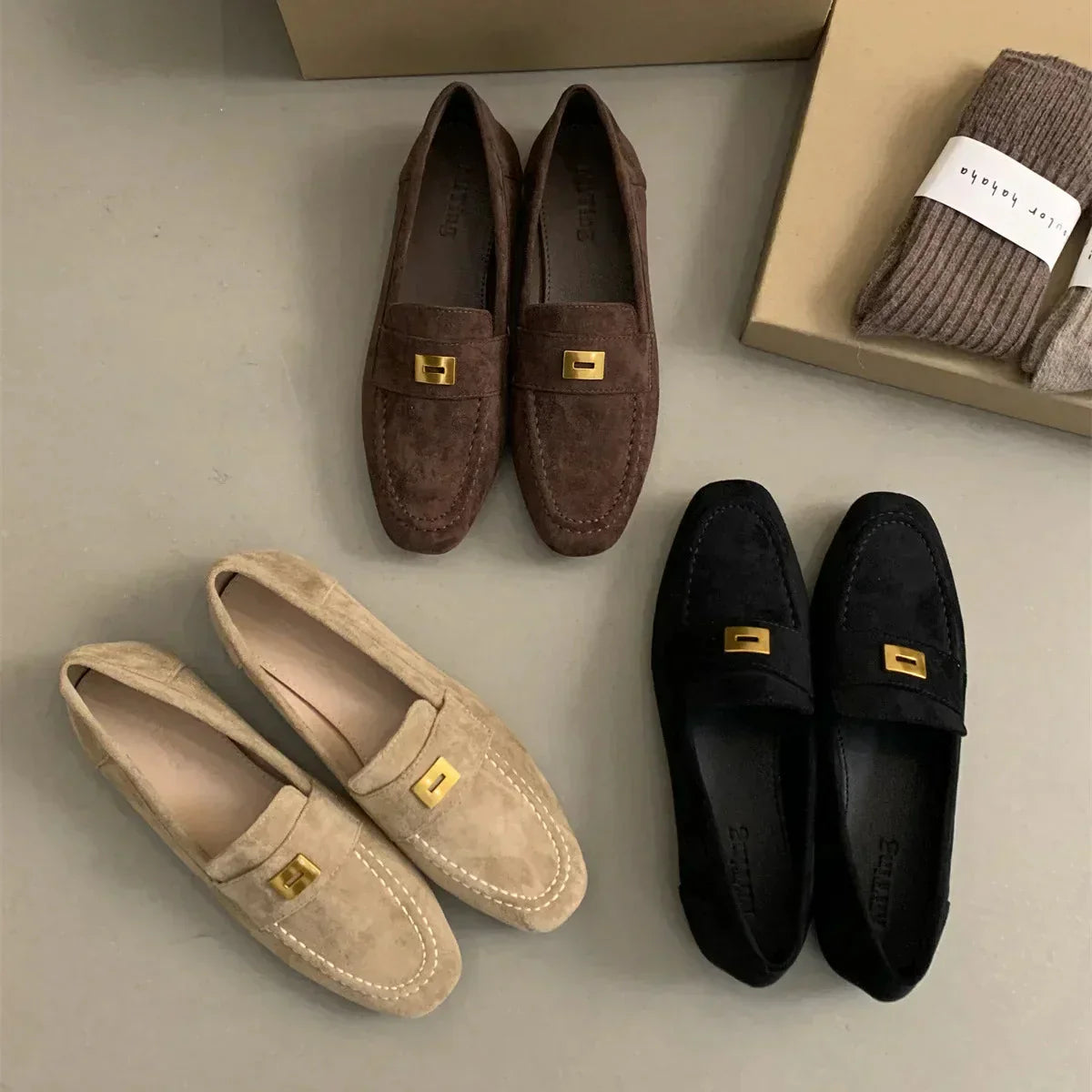 Lina Mocassins Femme – Chaussures Élégantes en Daim Léger avec Design Classique & Confort