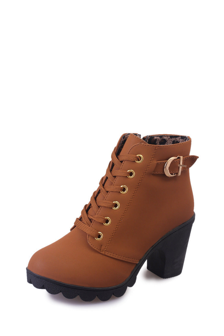 Lusha Bottines Femme – Bottes Martin Modernes avec Talon Épais et Détails Métalliques