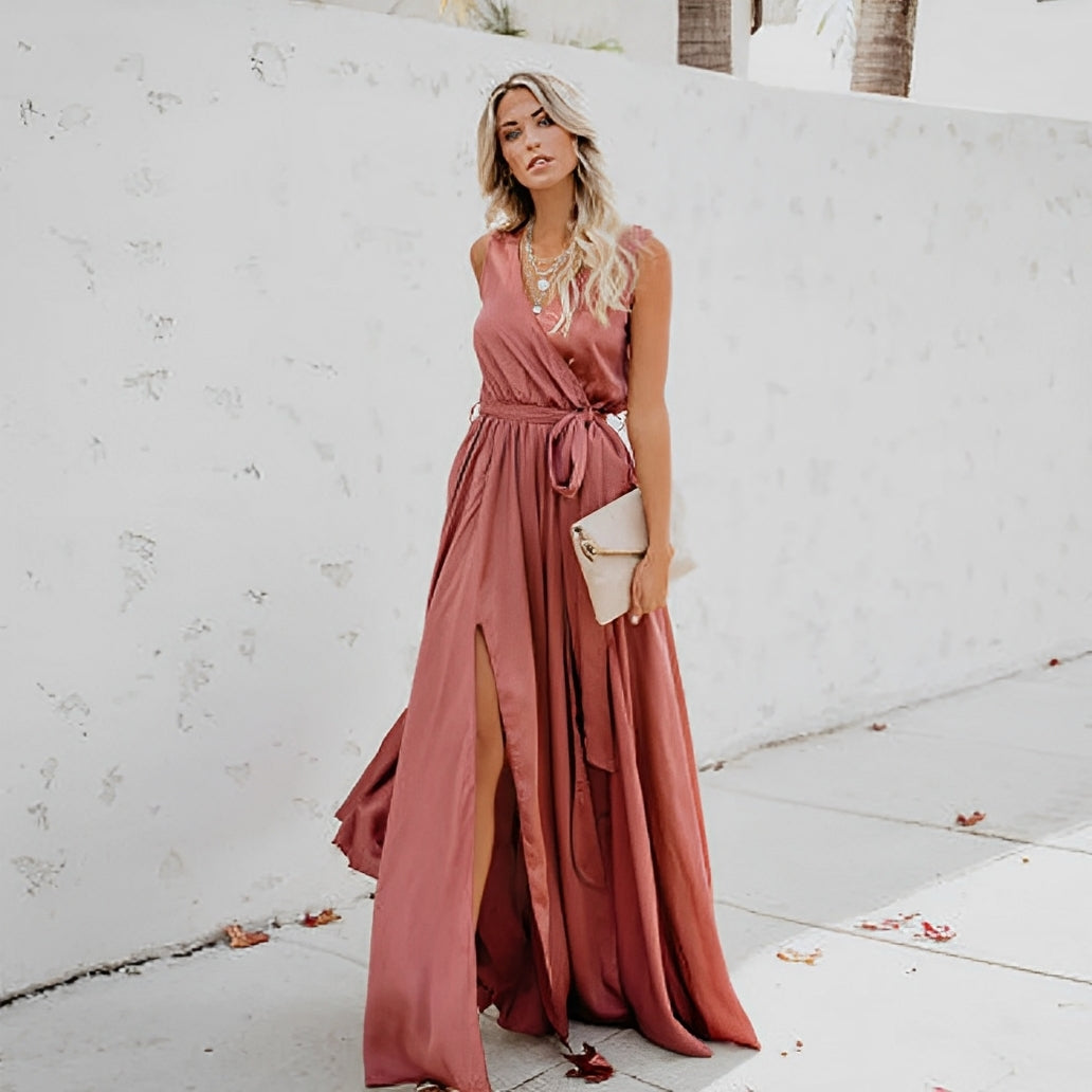 Abito da sera da donna Lunesia - Abito lungo elegante senza maniche e fluido per eventi eleganti