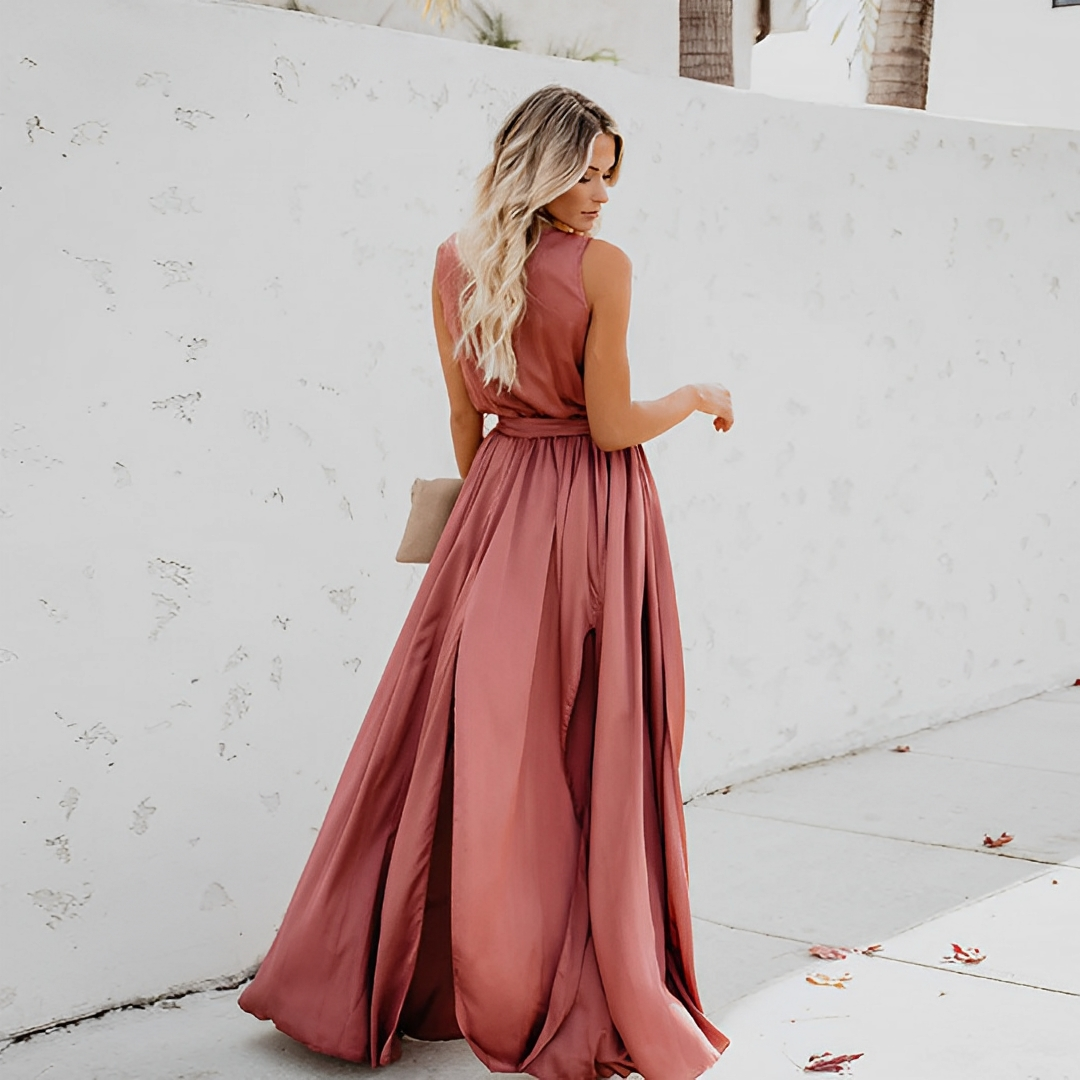 Abito da sera da donna Lunesia - Abito lungo elegante senza maniche e fluido per eventi eleganti