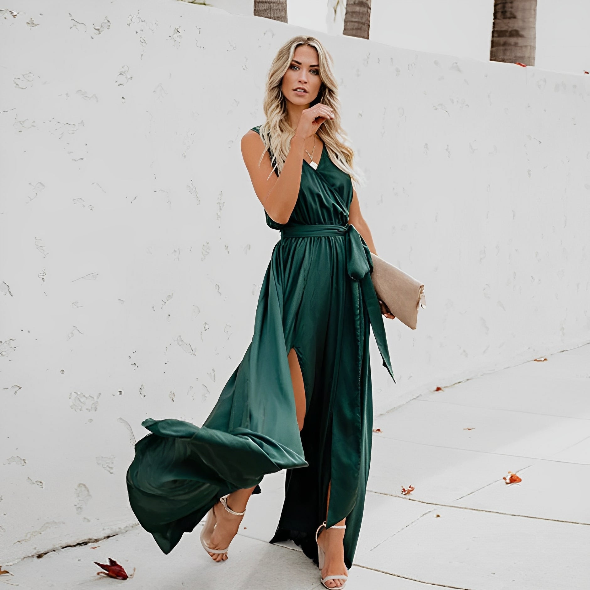 Abito da sera da donna Lunesia - Abito lungo elegante senza maniche e fluido per eventi eleganti