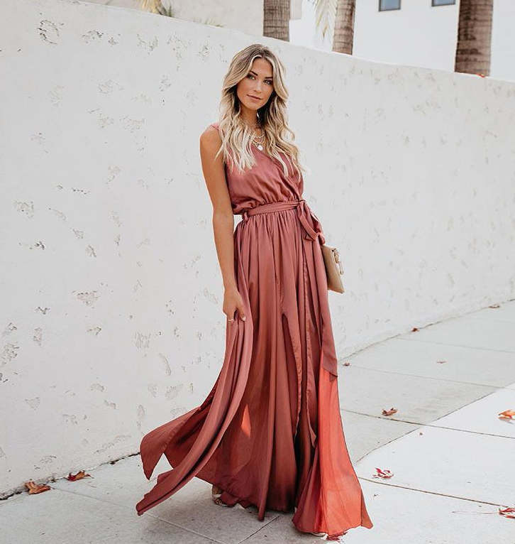 Abito da sera da donna Lunesia - Abito lungo elegante senza maniche e fluido per eventi eleganti