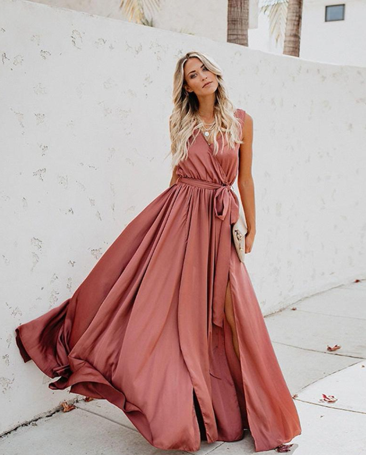 Abito da sera da donna Lunesia - Abito lungo elegante senza maniche e fluido per eventi eleganti