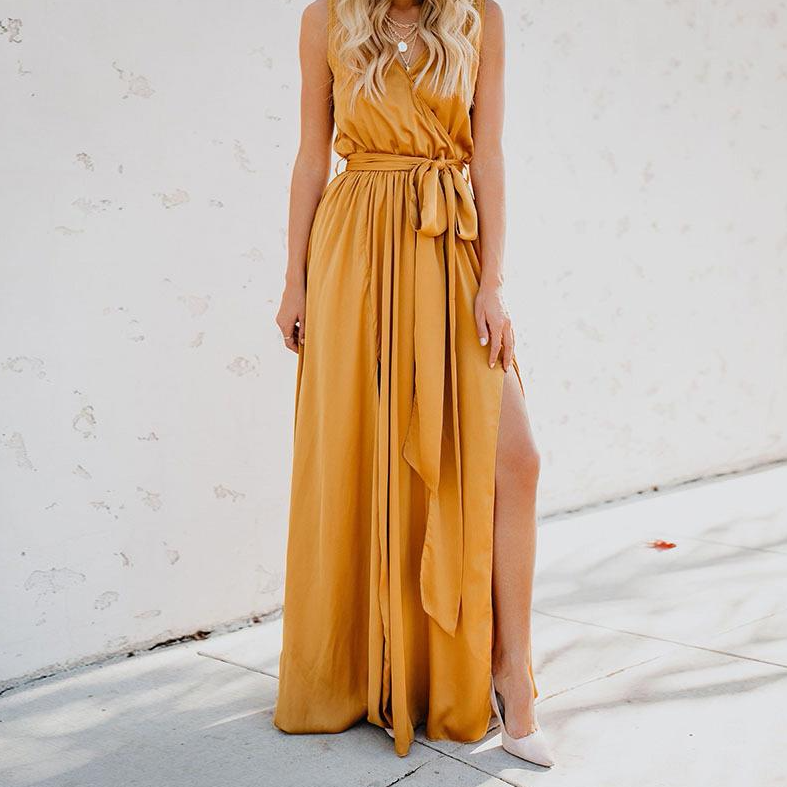 Abito da sera da donna Lunesia - Abito lungo elegante senza maniche e fluido per eventi eleganti